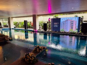 corporate setup, smd screen, multimedia, floral decor