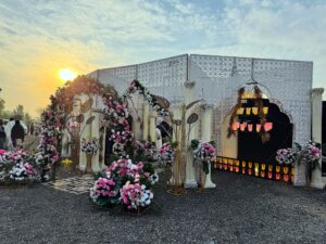 entrance decor, wedding designers, outdoor setup, floral decor