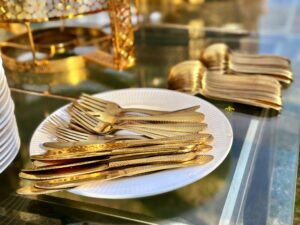 fine dining setup, cutlery, crockery, walima catering