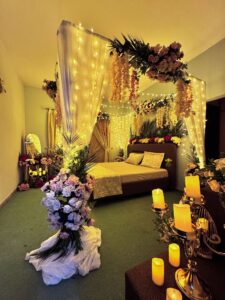 bridal room setup and decor, candle decor, fairy light setup, wedding ceremony