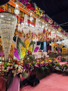 colourful decor, grand stage, crystal beaded decor, event decor