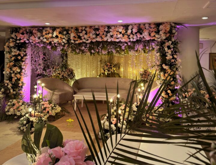 indoor nikkah setup, floral decor, wedding planners, events designers