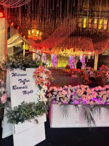 entrance decor, grand event, floral decorators, qawali setup & decor