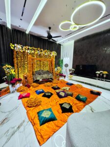 intimate decor, intimate godh bharai ceremony, home decor, event decorators