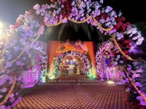 floral arches, thematic setup, wedding designers, grand entrance