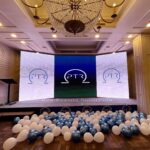 corporate stage, balloons decor, smd screen panels, area decor