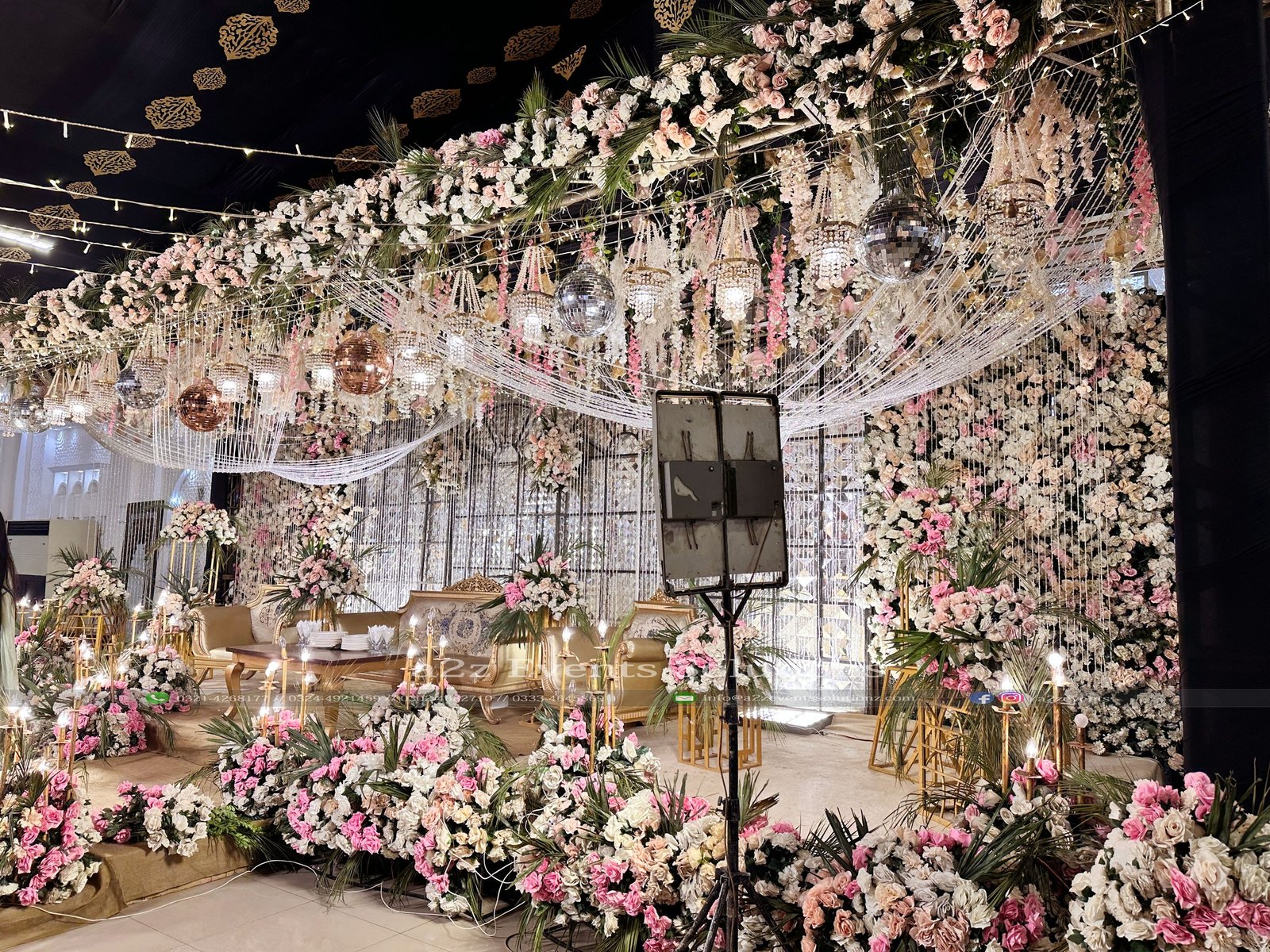 stages designers, walima stage, wedding decorators, floral backdrop