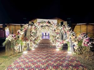 grand entrance, floral decorations, wedding entrance, event planners & designers