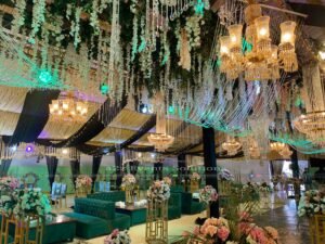 hanging chandeliers, draping, food suppliers, events management company