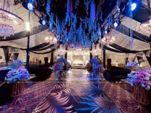 area decor, wedding management company, hanging garden, walima setup