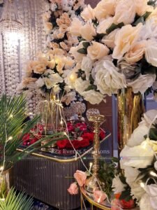 event designers, floral backdrop, food suppliers, bridal campaign decor