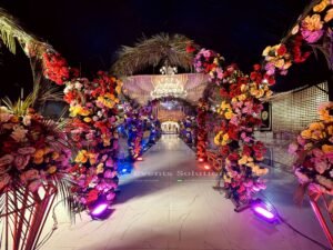 floral entrance, wedding setup, mehndi decor, designers & decorators