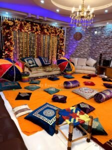 floral backdrop, desi village theme, wedding decorators, intimate wedding