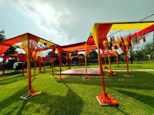 outdoor setup, multicolored decor, creative designers, events planners