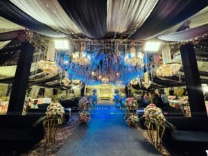 indoor walima setup, floral decor, wedding designers, a2z events solutions