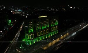 decor, illuminated building, 14 august fairy lights decor, building light independence day