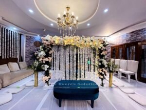 indoor wedding, nikkah setup and decor, intimate decor, white wedding