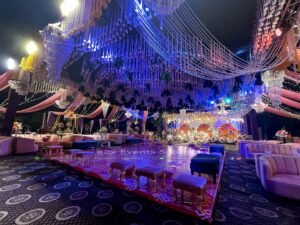 colorful setup, mehndi decor, open air wedding, wedding management