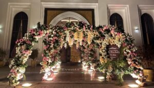 entrance decor, floral wedding decor, designers and decorators, destination wedding