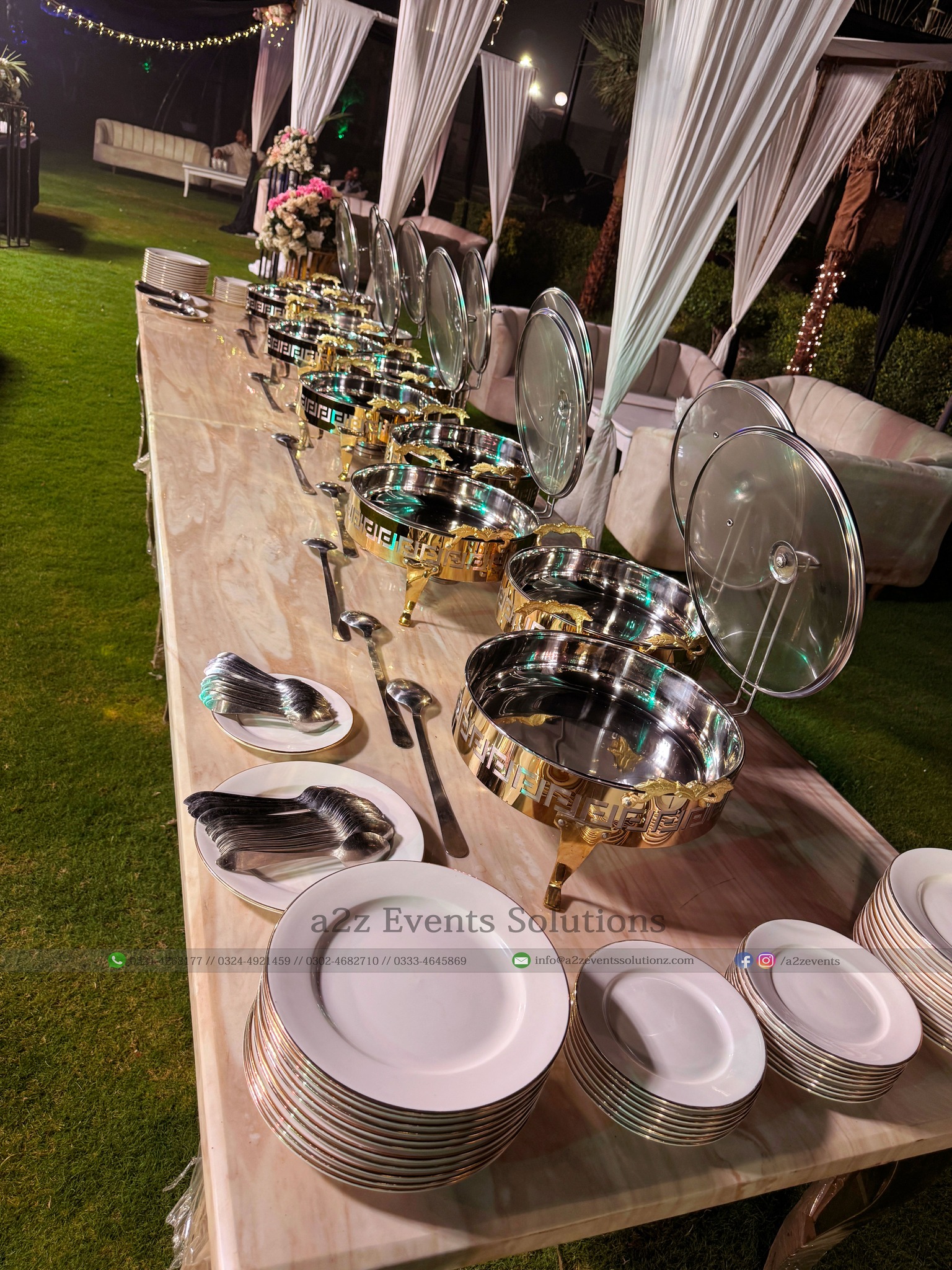 wedding caterers, vip catering setup, open air event, walima decor