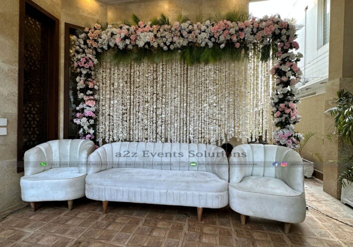 floral backdrop, stage decor, baat pakki decor, outdoor setup