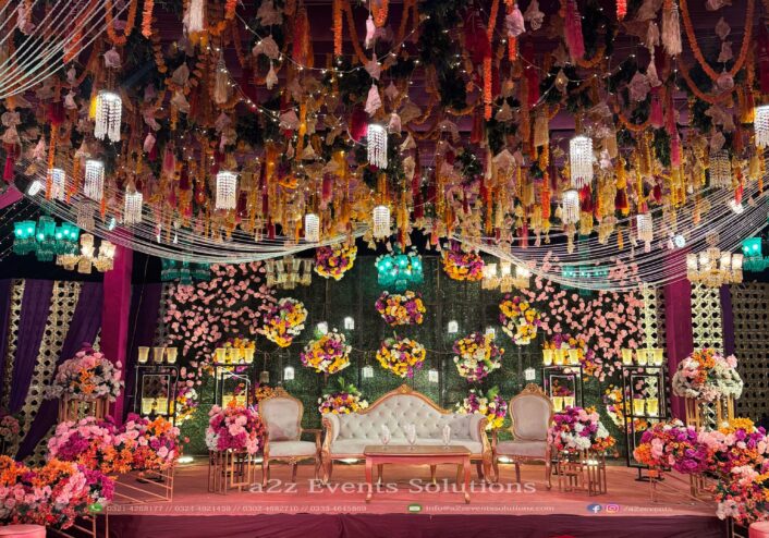floral backdrop, pakistani wedding, a2z events solutions, wedding designers