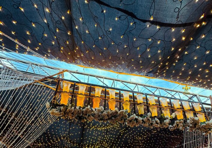 outdoor setup, wedding designers, fairy lights, catering company