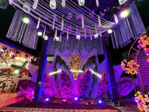selfie corner, wedding designers and planners, chandeliers, grand wedding