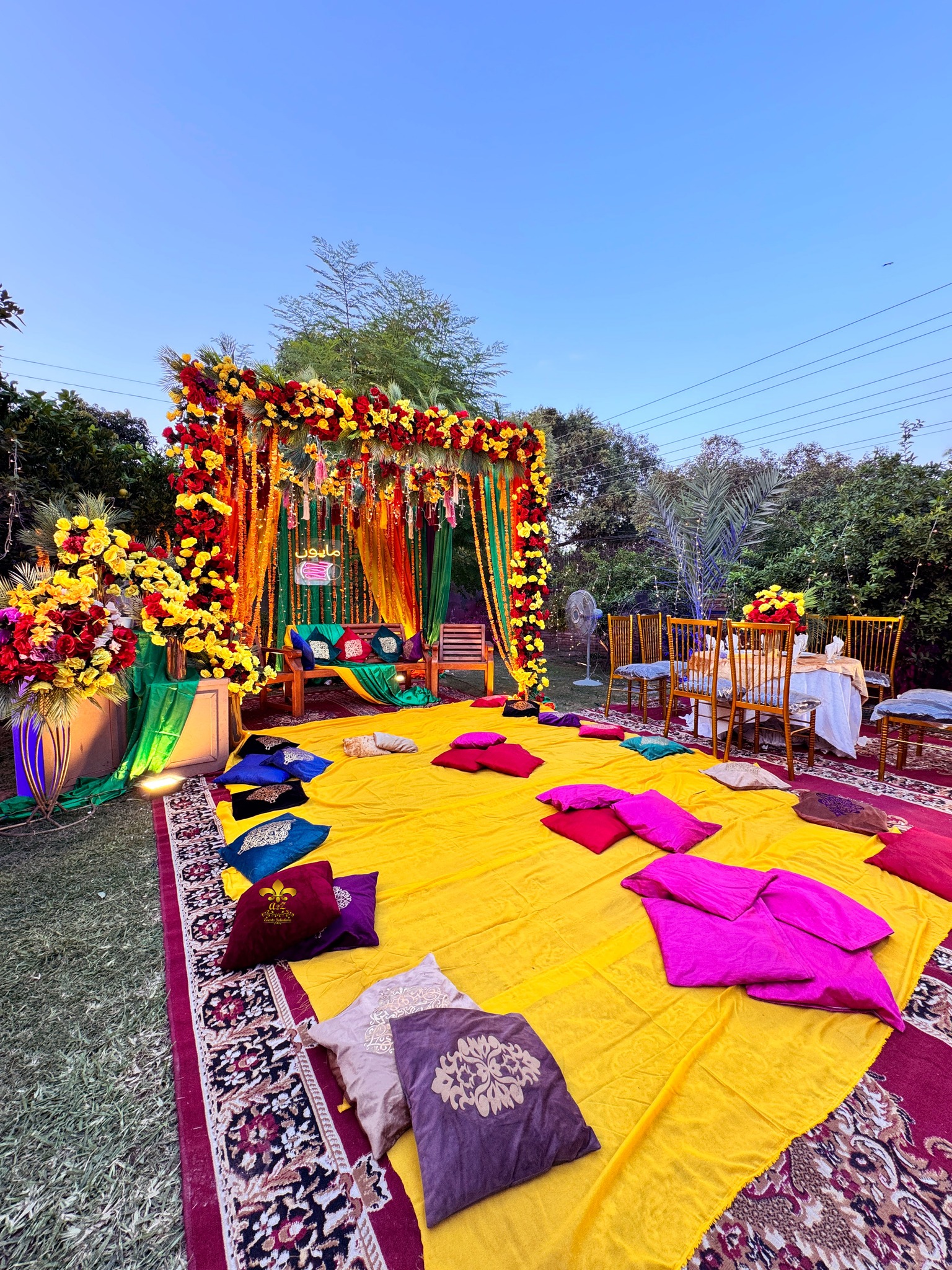 mayoun decor, dholki decor, wedding setup, intimate setup