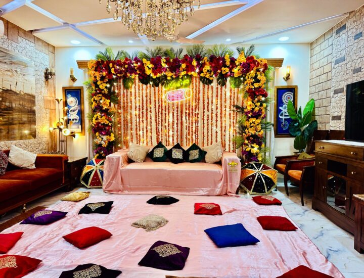 stage decor, floral backdrop, mayoun setup, a2z events solutions