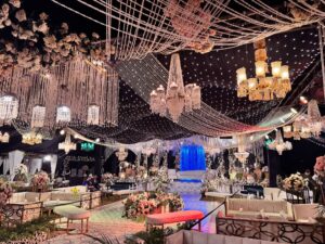 grand wedding, walima ceremony, hanging garden, reception setup