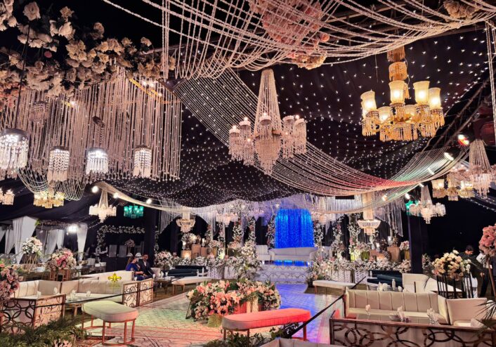grand wedding, walima ceremony, hanging garden, reception setup