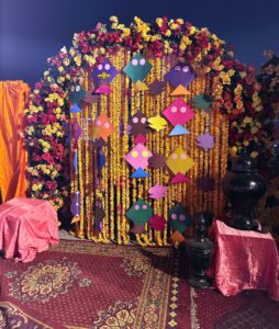 selfie corner, selfie booth, floral decor, event designers and planners