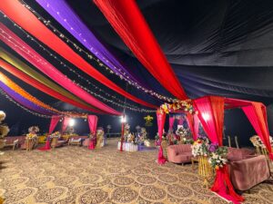 fairy lights decor, draping, wedding setup, indoor mehndi