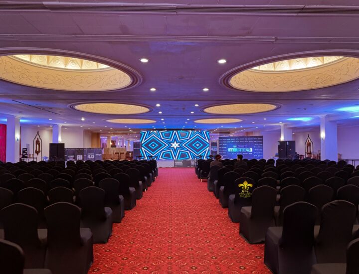 indoor corporate event, corporate setup, smd screen stage, caterers