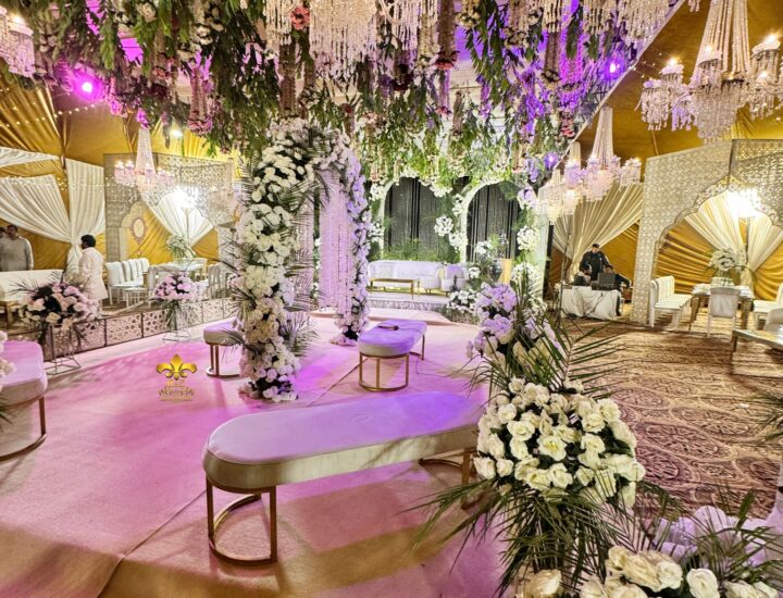 crystal beaded decor, floral decor, events designers, nikkah ceremony