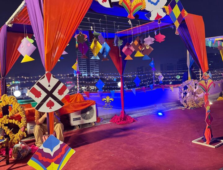 roof top event, multicolored setup, basant festival, party planners