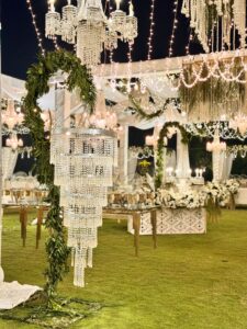 wedding-designers outdoor wedding, western theme, standing chandeliers, wedding management