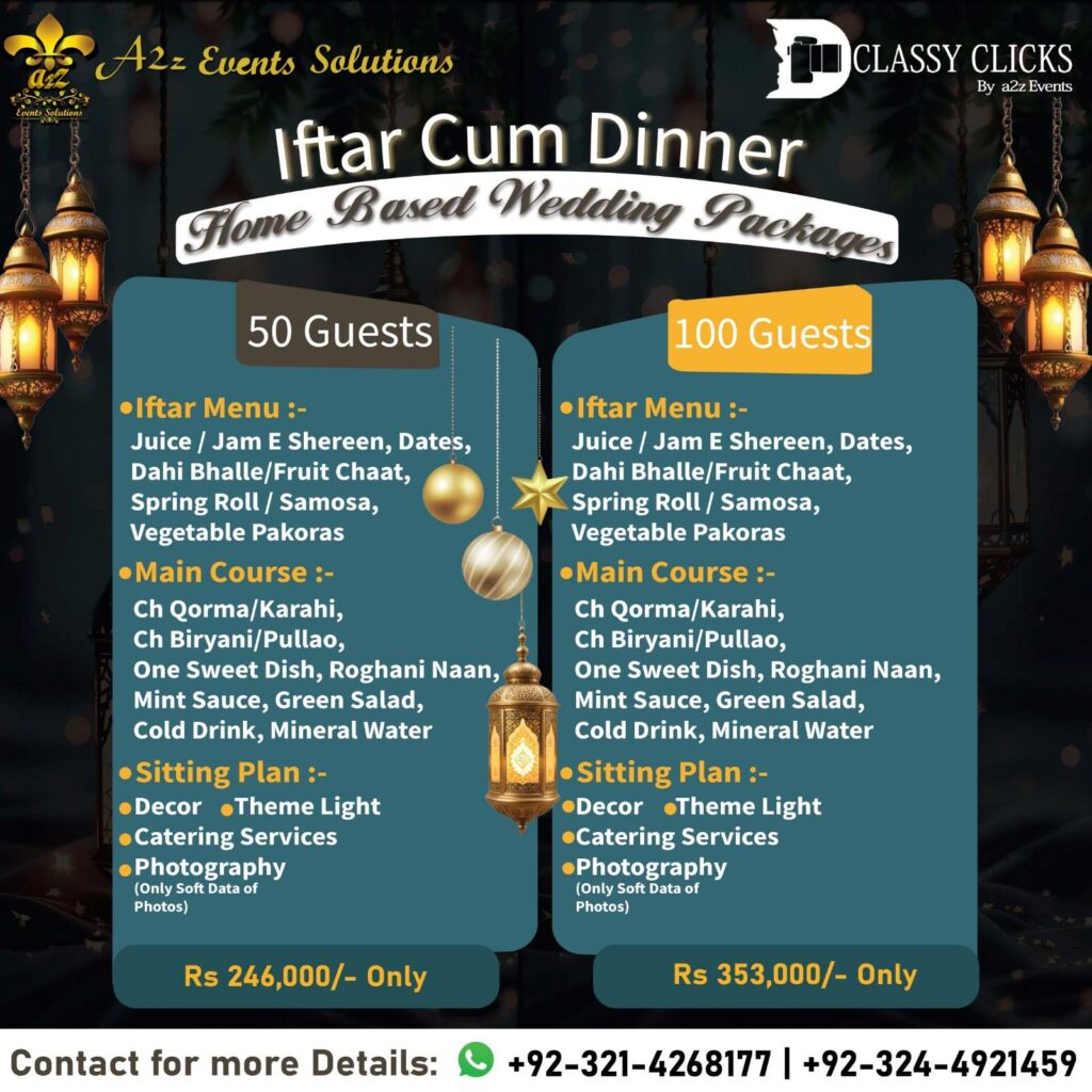 18 iftar cum dinner with chicken menu ramadan packages, ramadan iftar cum dinner packages, ramazan iftar cum dinner wedding packages with chicken menu Iftar Cum Dinner Package for 50 Guests Lahore