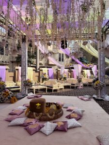 dholak decor and setup, intimate wedding, home event, pastel theme
