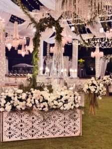 open air decor, outdoor setup, floral decor, western theme