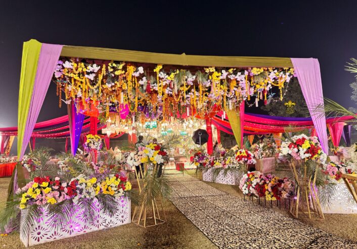 open air setup, multicolored decor, wedding management, grand event
