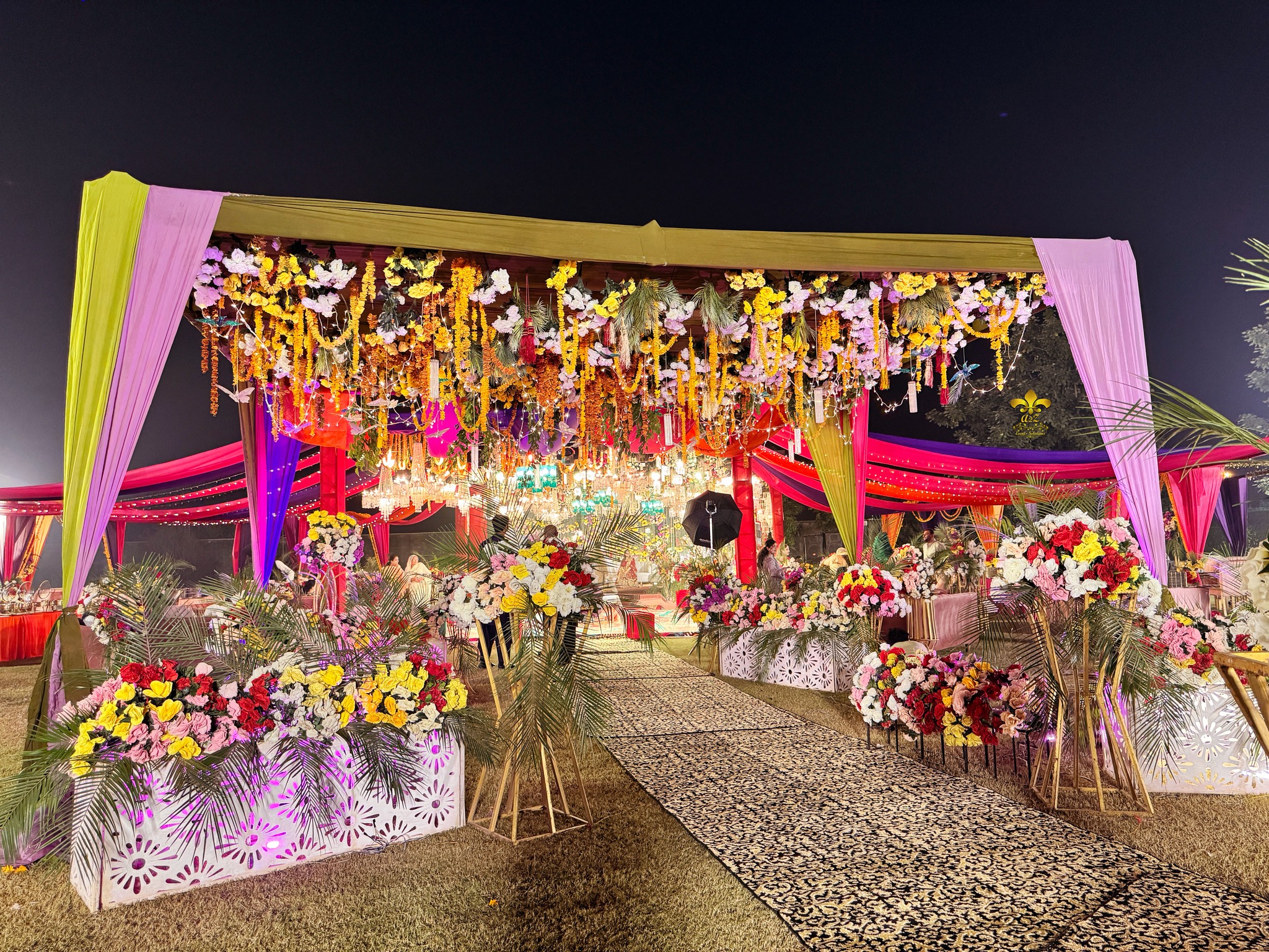 open air setup, multicolored decor, wedding management, grand event