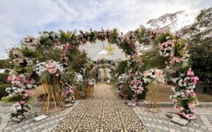 entrance-setup event decorators, wedding entrance, floral arches, reception event