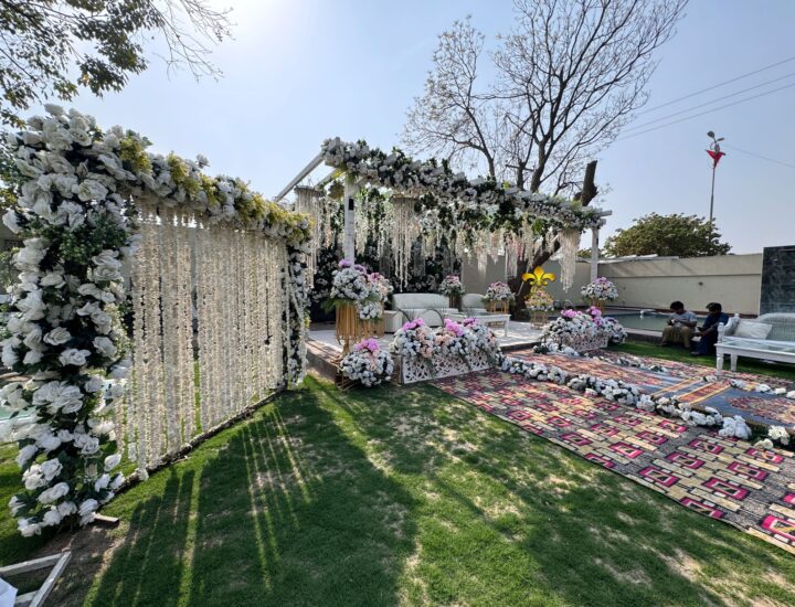 nikkah wall, backdrop, floral stage, daytime event