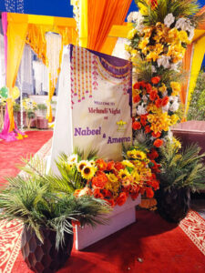 welcome-board floral decor, wedding entrance, events management, a2z events solutions