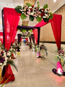 welcome-entrance gazebo, hut, floral decor, entrance setup