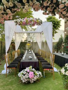catering setup, gazebo, head table, area decor