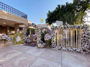 selfie booth, photo corner, home lawn setup, intimate ceremony