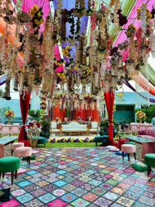 dance floor, mehndi ceremony, events designers, floral area decor
